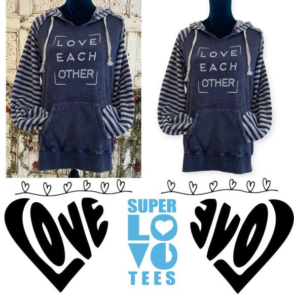 CLOSE OUT SALE! SuperLoveTees Love Each Other Fleece Hoodie With Stripes - Picture 2 of 13
